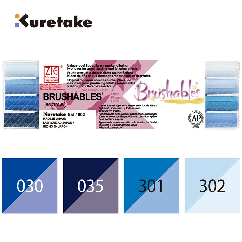 ZIG Kuretake Marker Pens MS-7700 Watercolor Brush Pens Waterproof BRUSHABLES Painting Twin Tip Dark & Light Single Piece Japan