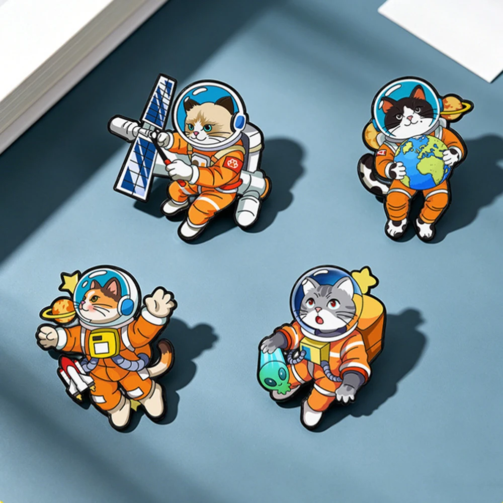 Cute Astronaut Cat Enamel Pin Collar Pin Space Planet Earth Alien Rocket Star Cartoon Animal Cat Badge Jewelry Gift For Friend