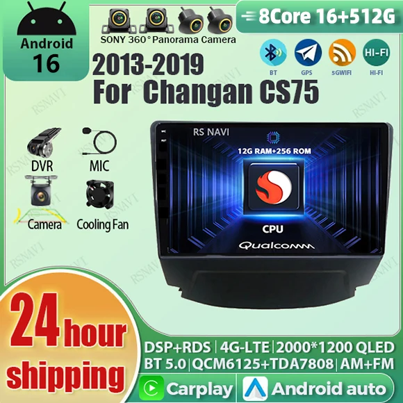 

Android 16 Carplay Auto Qualcomm 2K QLED Screen Car Radio Player For Changan CS75 2013-2019 GPS DSP Multimedia Stereo Navigation