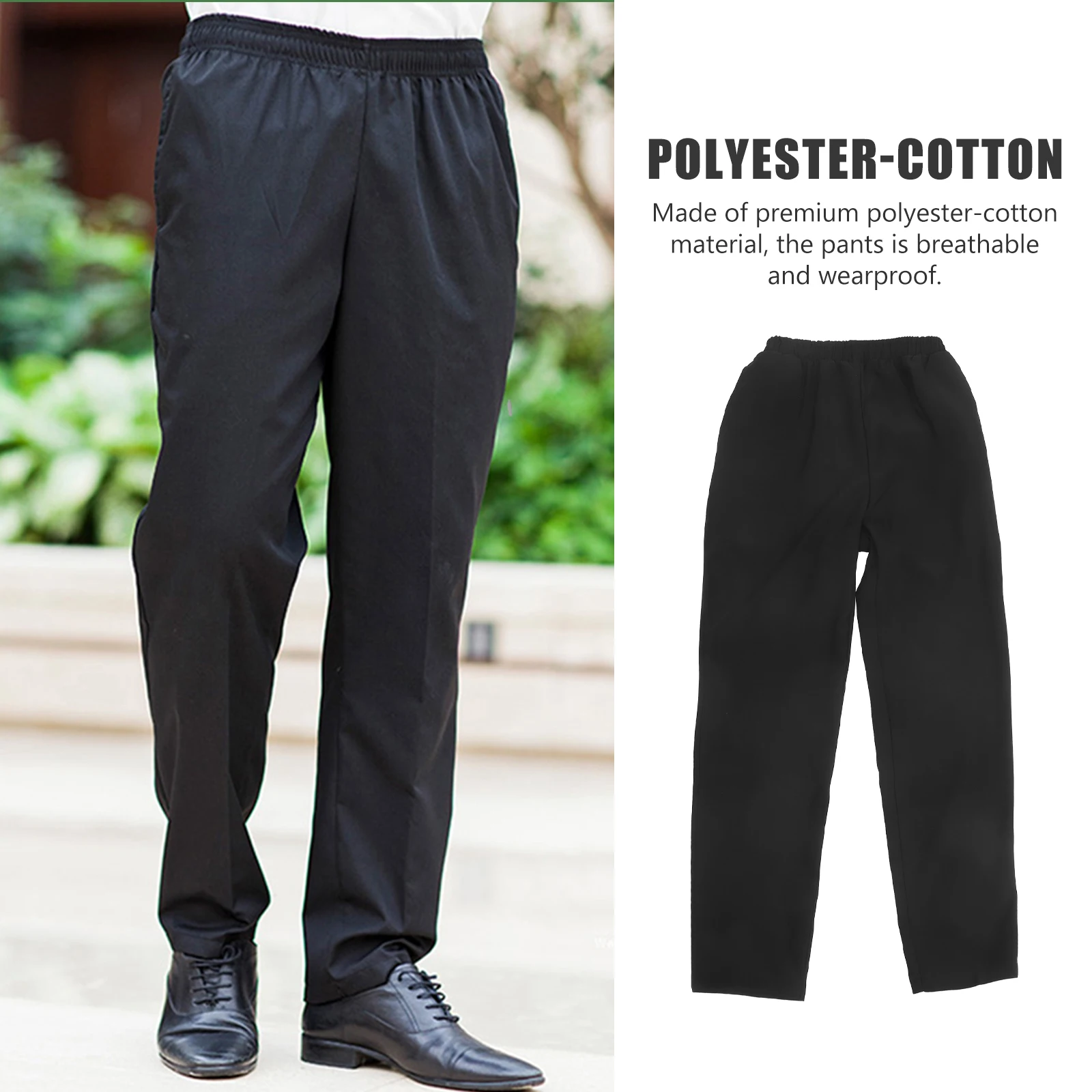 Pantalon de travail à taille élastique pour hommes, 1 pièce, pantalon ample, respirant, en Polyester et coton, uniforme de cantine de grande taille
