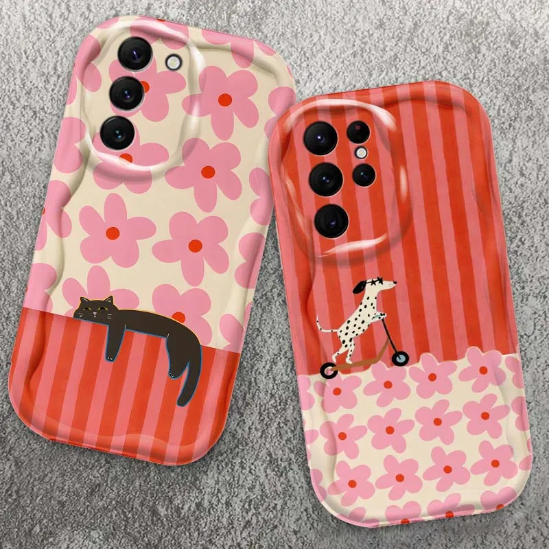

Retro Dog Cat Illustration For Samsung Galaxy S26 S25 S24 S23 S22 S21 S20 FE Lite Plus Ultra Wave Oil Phone Case