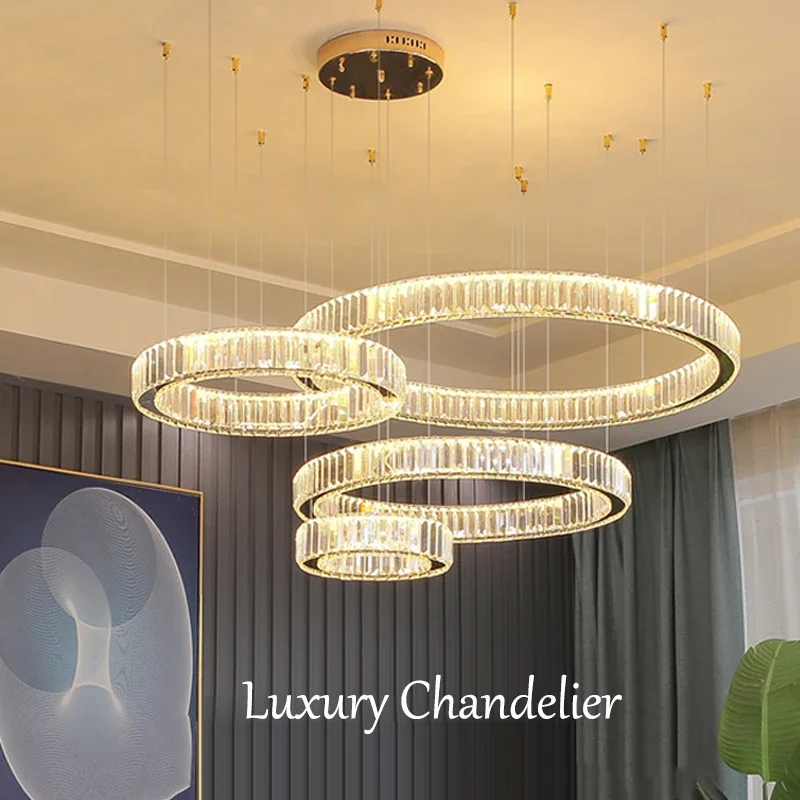 

Modern Crystal Chandelier Interior Bedroom Decoration Living Room Ceiling Pendant Lighs Luxury Ring Luster Lighting Fixtures