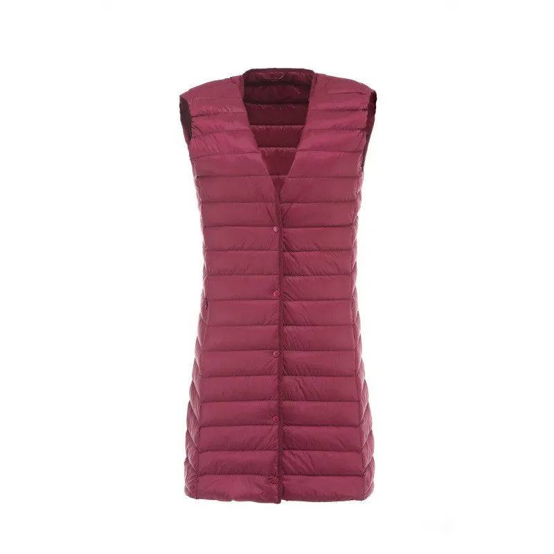 Autunno inverno senza maniche gilet donna leggero sottile bianco piumino d'anatra cappotto donna monopetto Midi lungo canotta