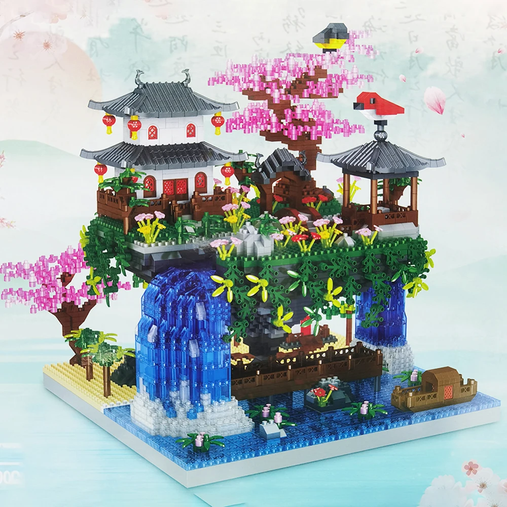 3320Pcs Building Block Set Chinese Architecture Model with Led Ancient Style Waterfall Construction Bricks Diy Toy Romantic Gift