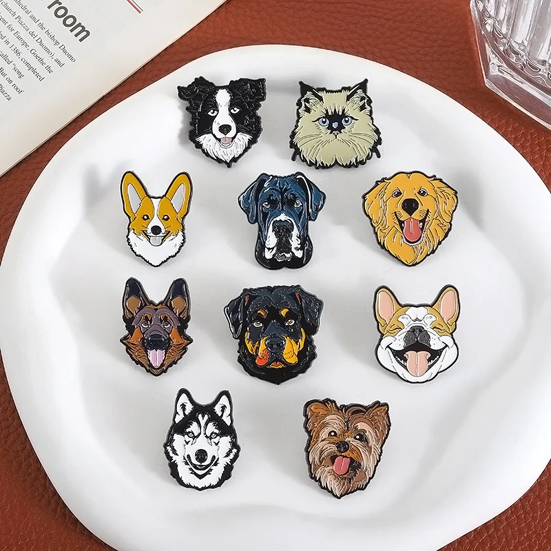 Funny Dog Cat Pet Enamel Pins Cute Husky Golden Retriever Corgi Bulldog Lapel Badges Backpack Jewelry Gifts For Pet Lovers