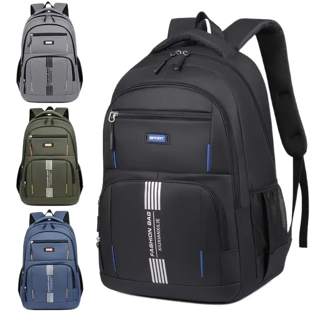 

Solid Color Men's Backpacks Multi-functional Oxford Cloth Travel Knapsack Widened Shoulder Straps Large Capacity