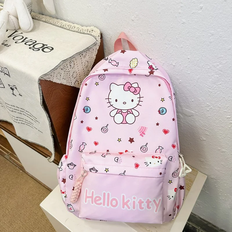 Sanrio Hello Kitty Student Schoolbag, grande capacidade, almofada de ombro, desenhos animados bonitos, mochila impermeável, novo