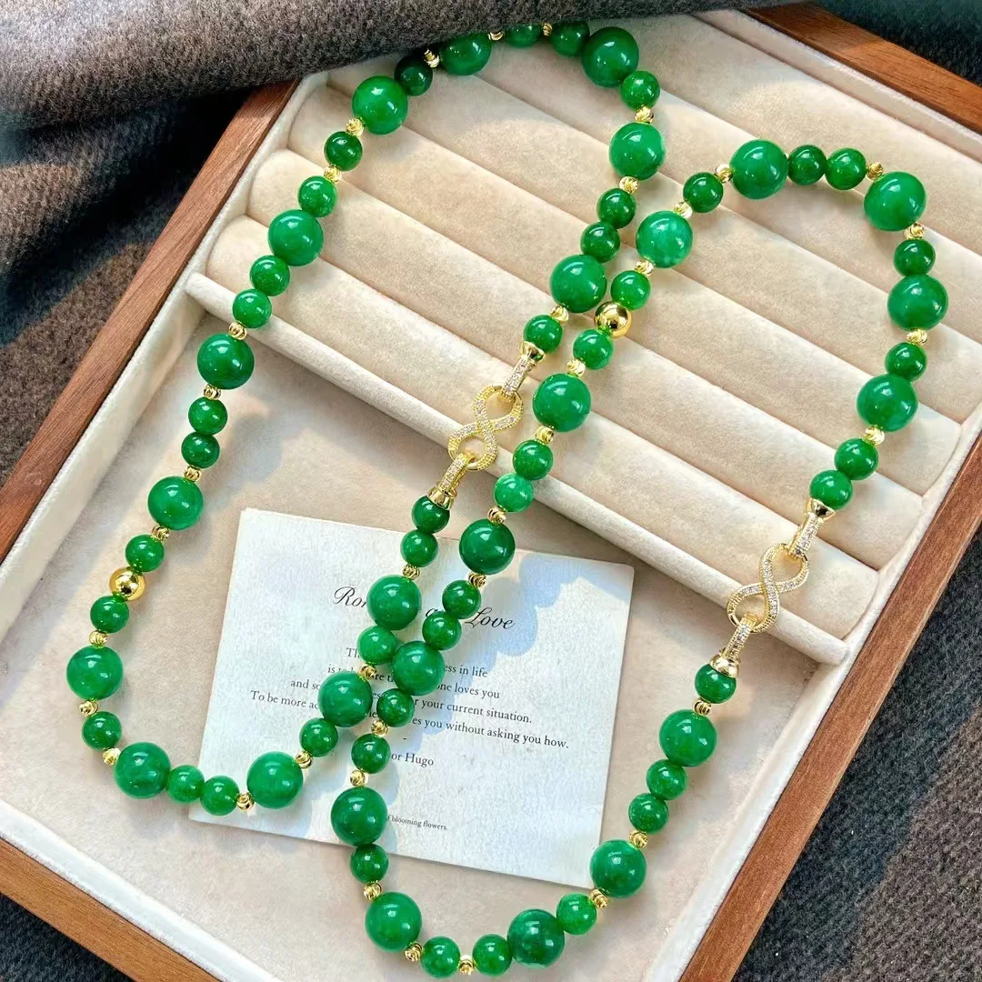 

New retro jadeite green quartz rock jade necklace collarbone chain