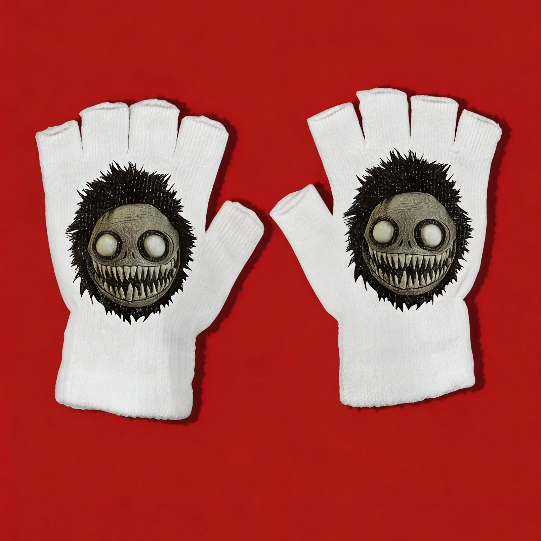 قفازات Dark Edgy Portrait Print بدون أصابع للجنسين قفازات شتوية ذات ثقافة فرعية قوطية #1