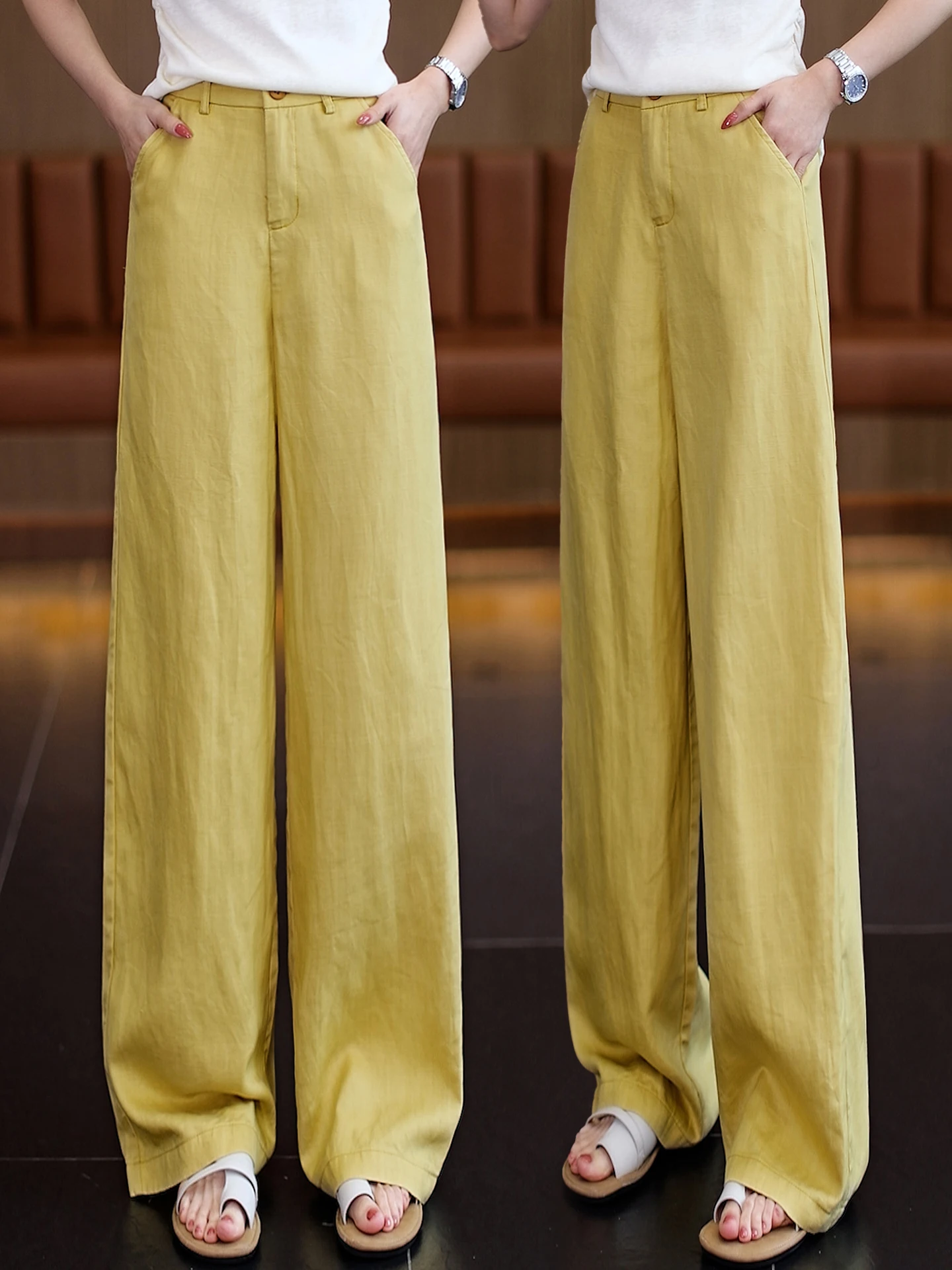 

Summer Thin Wide Leg Pants Women's Loose Fit Casual Straight Leg Linen Pants High Waist Comfortable Loose Leisure Pants