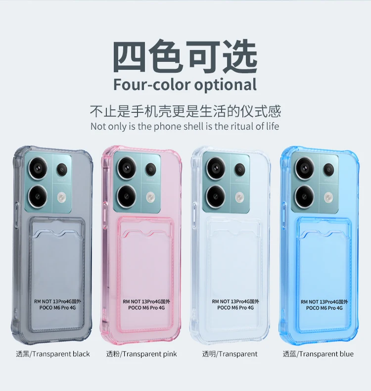 Kartenfach-Handyhülle für Xiaomi Redmi Note 13 12 11 10 9 Pro 13C 12S 12C 11S 10C 9A 9C 10A 10C Weiche TPU Transparente Schutzhülle – Detail 1