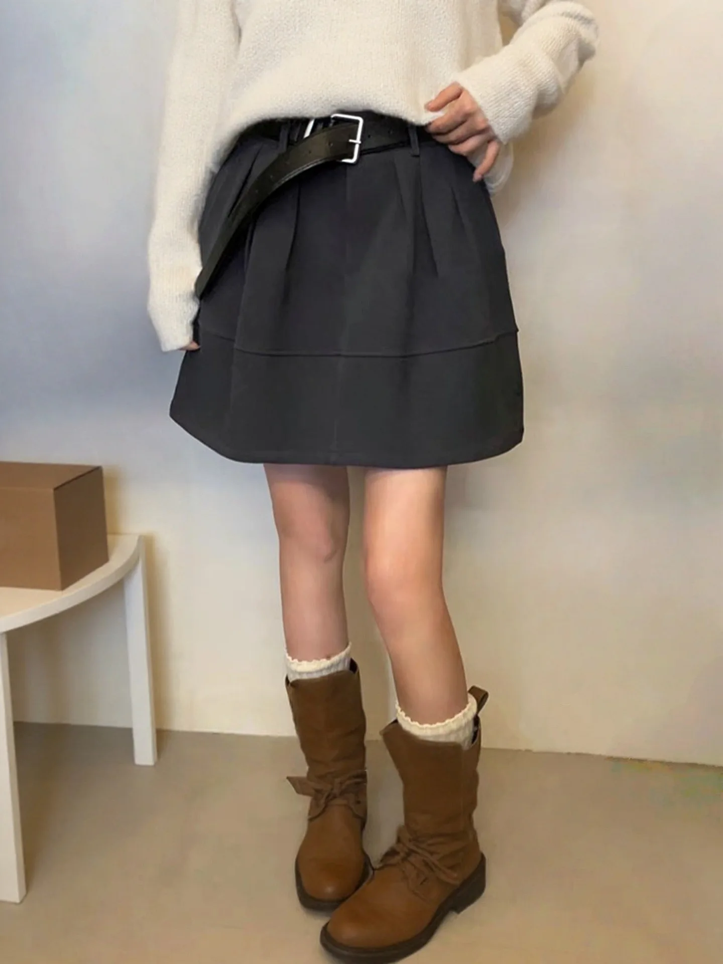 Puszysta spódnica Mao, damska spódnica w kształcie litery A, nowa spódnica wyszczuplająca z wysokim stanem na jesień i zimę, spódnica w kształcie pączka lampionu.