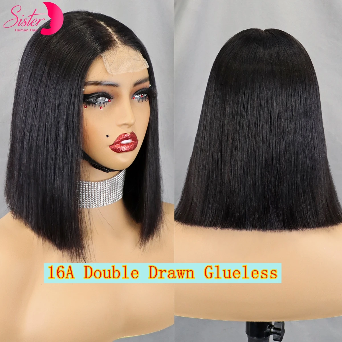 2x6 HD Glueless Bone Straight Bob Wigs 350% Density 16A Double Drawn Raw Burmese Virgin Human Hair Short Bob Wigs for Women