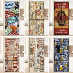 Retro Graffiti Poster Fridge Door Sticker Decals Waterproof PVC Tiling Floral Pattern Refrigerator Door Wrap Cover Kitchen Decor