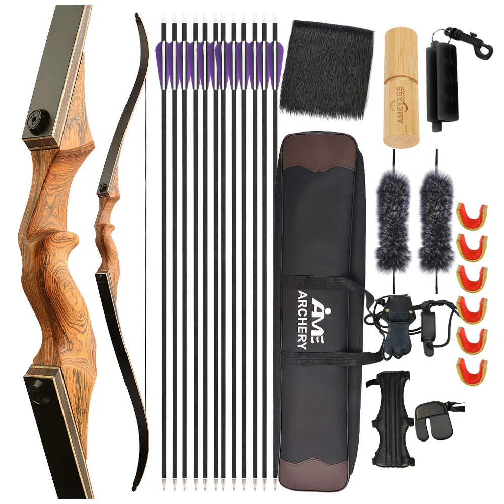 

Recurve Bow Arrow Kit 40/60Ibs 60'' Wooden Bow Handle Right Hand for Outdoor Hunting Shooting Target Practice Fishing Sports