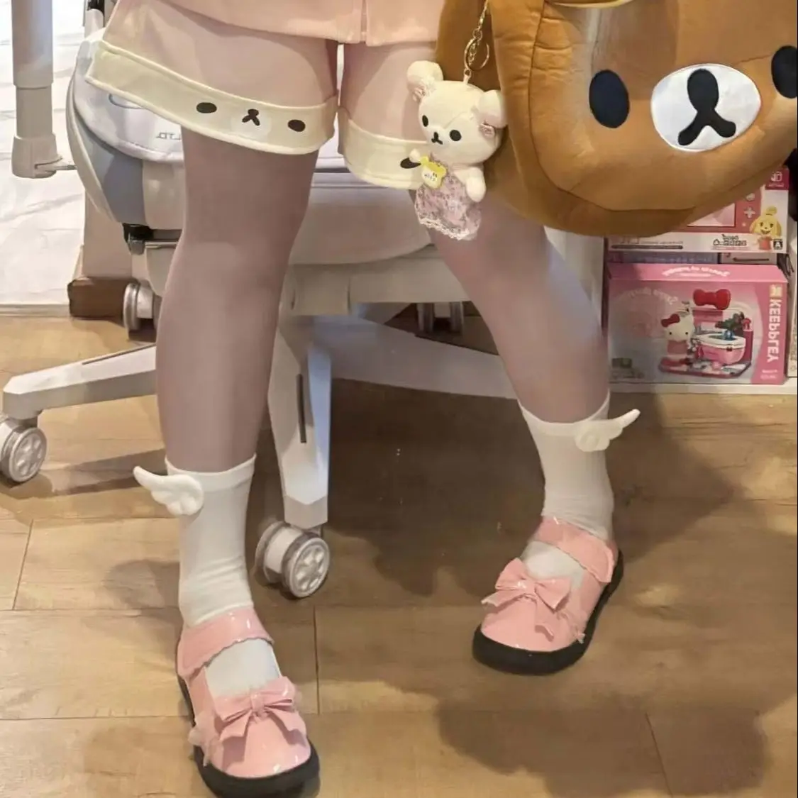 Cute 3D Angel Wings Medium Socks Soft Glutinous Cotton Lolita JK Princess Women's and Girls' Silk Stocking Role Play