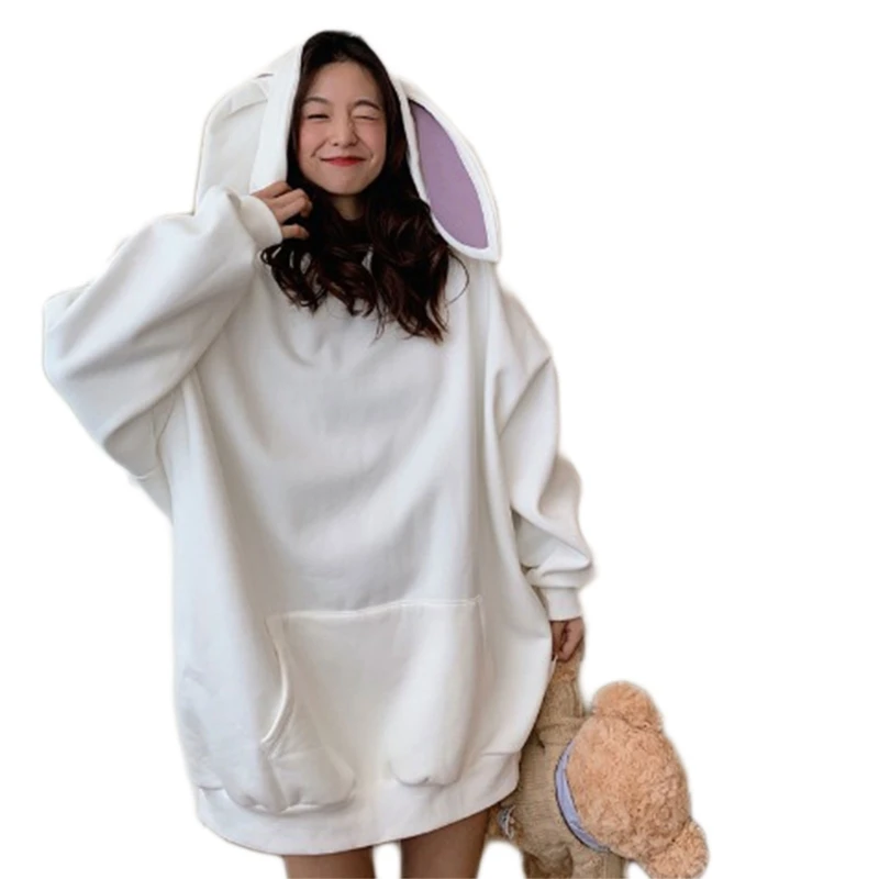 Women Cute Bunny Ear Long Sleeve Lovely Rabbit Tops Sweatshirt Hoodie for JACKET Coats Oversized Sweatshirt Dropshipping