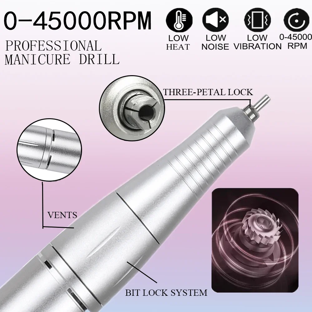 45000RPM Professional Rechargeable Nail Drill Machine - Low NoiseSuitable for All Gel Nails (Equipped with Nail Sander File)