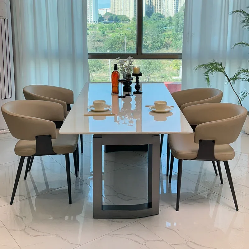 

Cary ice jade luxury stone dining table natural imported high-end marble round dining table light luxury rectangular