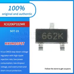 Pacote smd original e genuíno, xc6206p332mr (662k), sot-23 3.3v 300ma, 50pcs