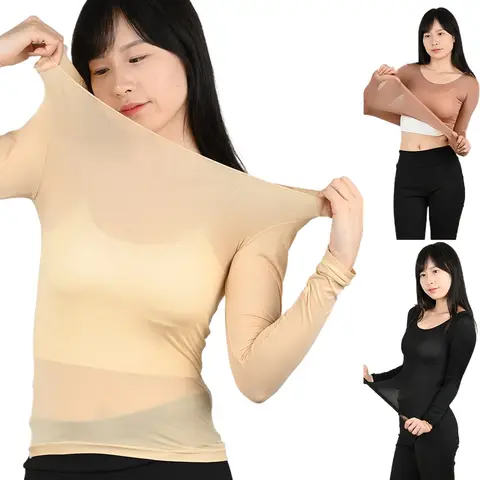Women's Thermal Underwear Bottoming Shirt  Autumn Winter Ladies Thin Thermal Skin Top Pullover Elastic Long-sleeved T-shirt L-XL