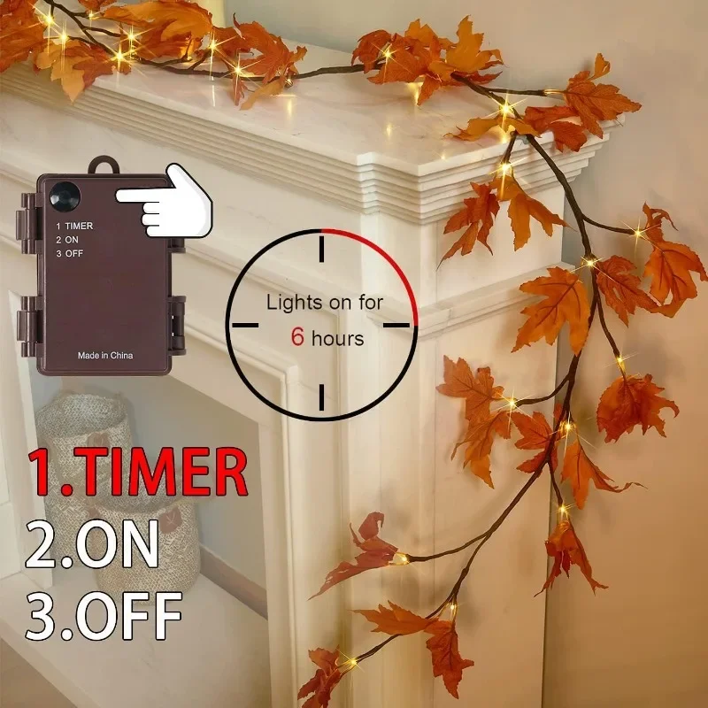 Thanksgiving Autumn Maple Leaf Vine Wall Light, Flexible Branch LED Fairy String Light Fall Maple Garland Lamp for Fireplace Wall Home Bedroom Decor