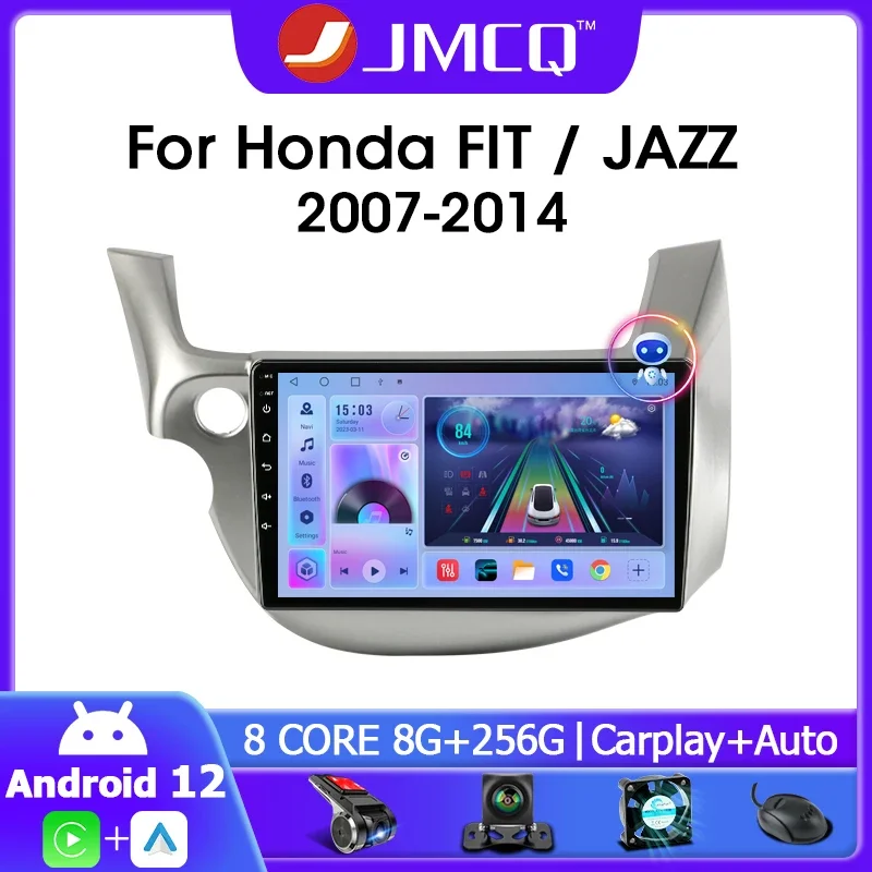 JMCQ 2 din Android 12.0 Car Radio For HONDA FIT JAZZ 2007-2013 Multimedia Video Player GPS Navigation RDS 4G Carplay Head unit