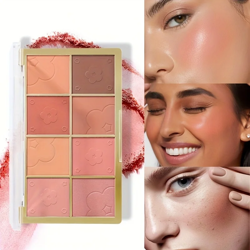 Paleta de rubor mate de 8 colores, portátil, resistente al sudor, maquillaje Natural para mejillas de larga duración, colorete apto para la piel, compacto para entusiastas del maquillaje