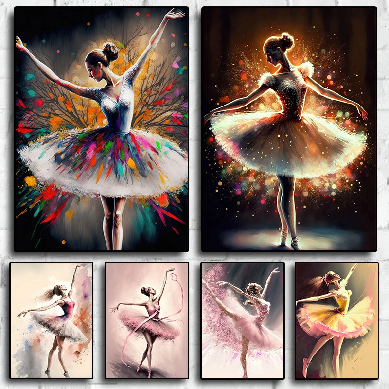 

Ballerina Artwork Posters Baller Girl Canvas Painting HD Print Modern Wall Art Colorful Pictures for Dance Room Home Decoration