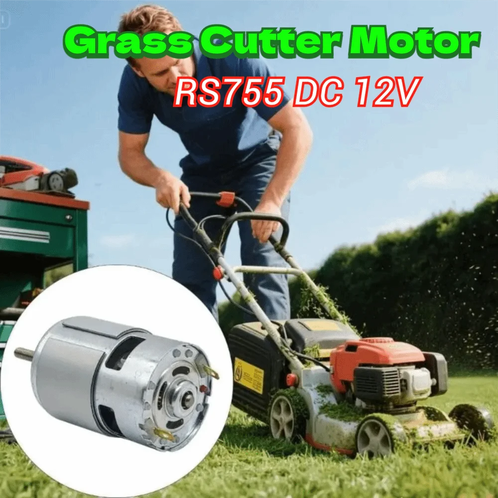 

12V DC RS755 DC Motor Long Shaft Ball Bearing Grass Cutter Replacement Motor High Efficiency High Power Weeds Trimmer Motor