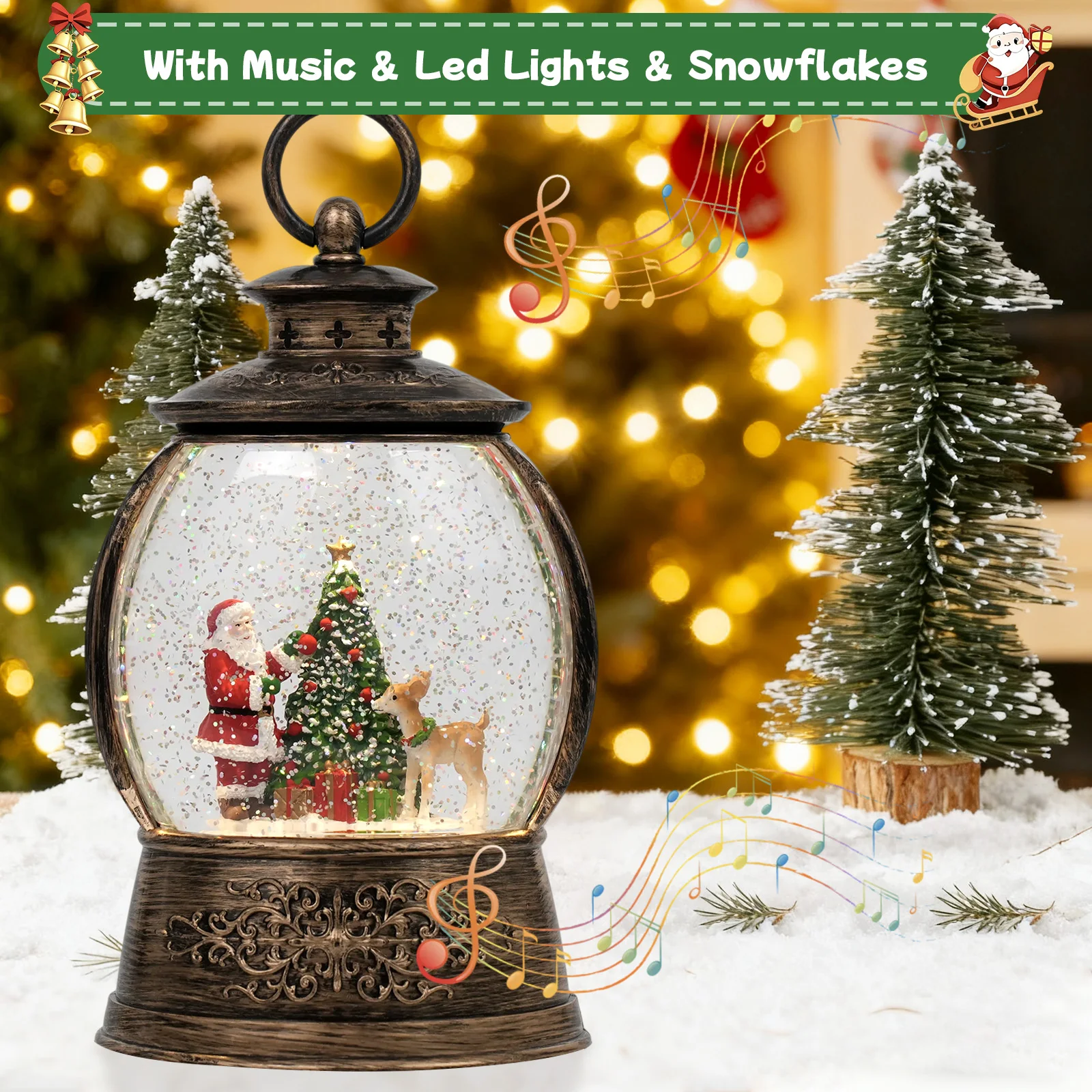 

The Perfect Christmas Gift USB Powered Musical Lantern with Dancing Snowflakes, Features Santa & Christmas Tree, Holiday Music