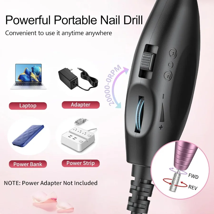 電動ネイルドリル プロ用 アクリルネイルドリルマシン ジェルアクリルネイル用 ポータブルUSB電動ネイルファイル Eファイルセット wi