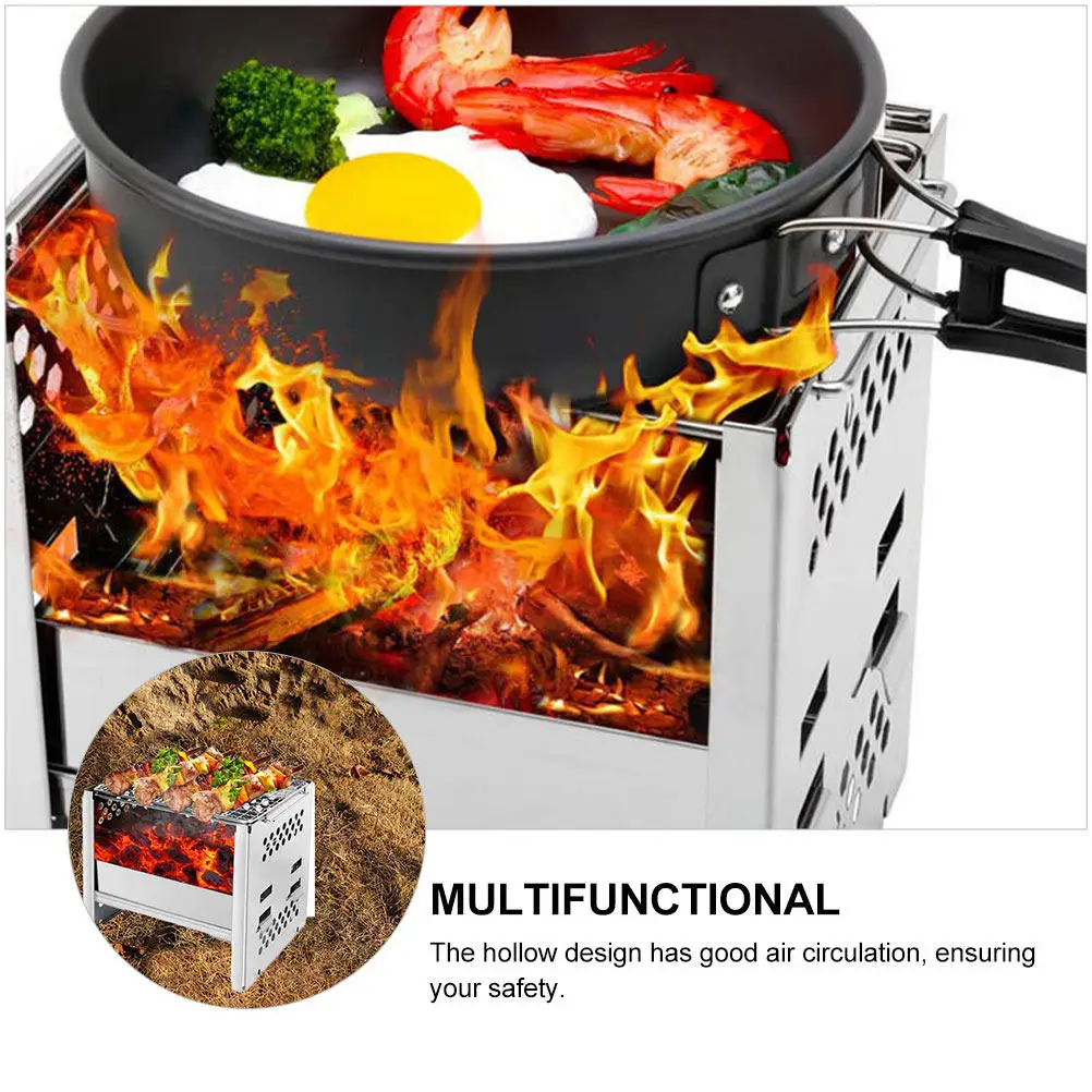 1Pcs Outdoor Barbecue Grill Stainless Steel Multi-Functional Bbq Stove Portable Camping Cooking Stove Windshield Charcoal Rack