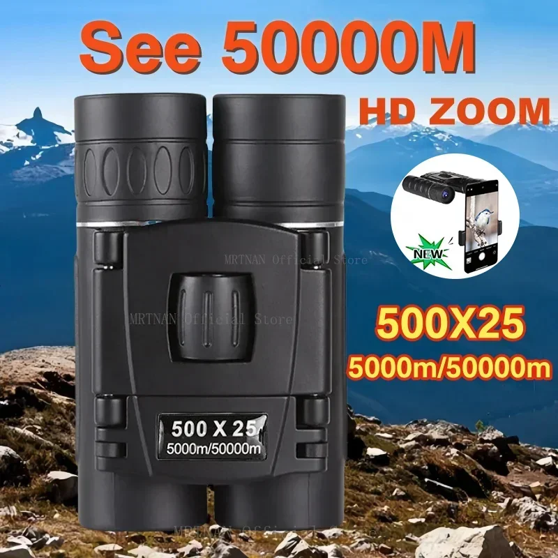 500X25 Powerful Binoculars Long Range BAK4 Telescope HD Portable Folding Low Light Monocular For Outdoor Hunting Camping