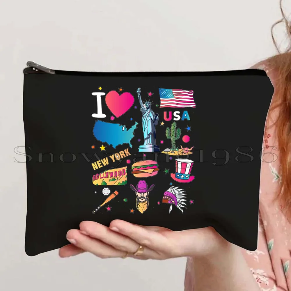 American Brazil India Mexico Japan Russia Ethiopia Indonesia Hand Drawn Flag Map Cosmetic Bag Makeup Lipstick Pouch Pencil Case
