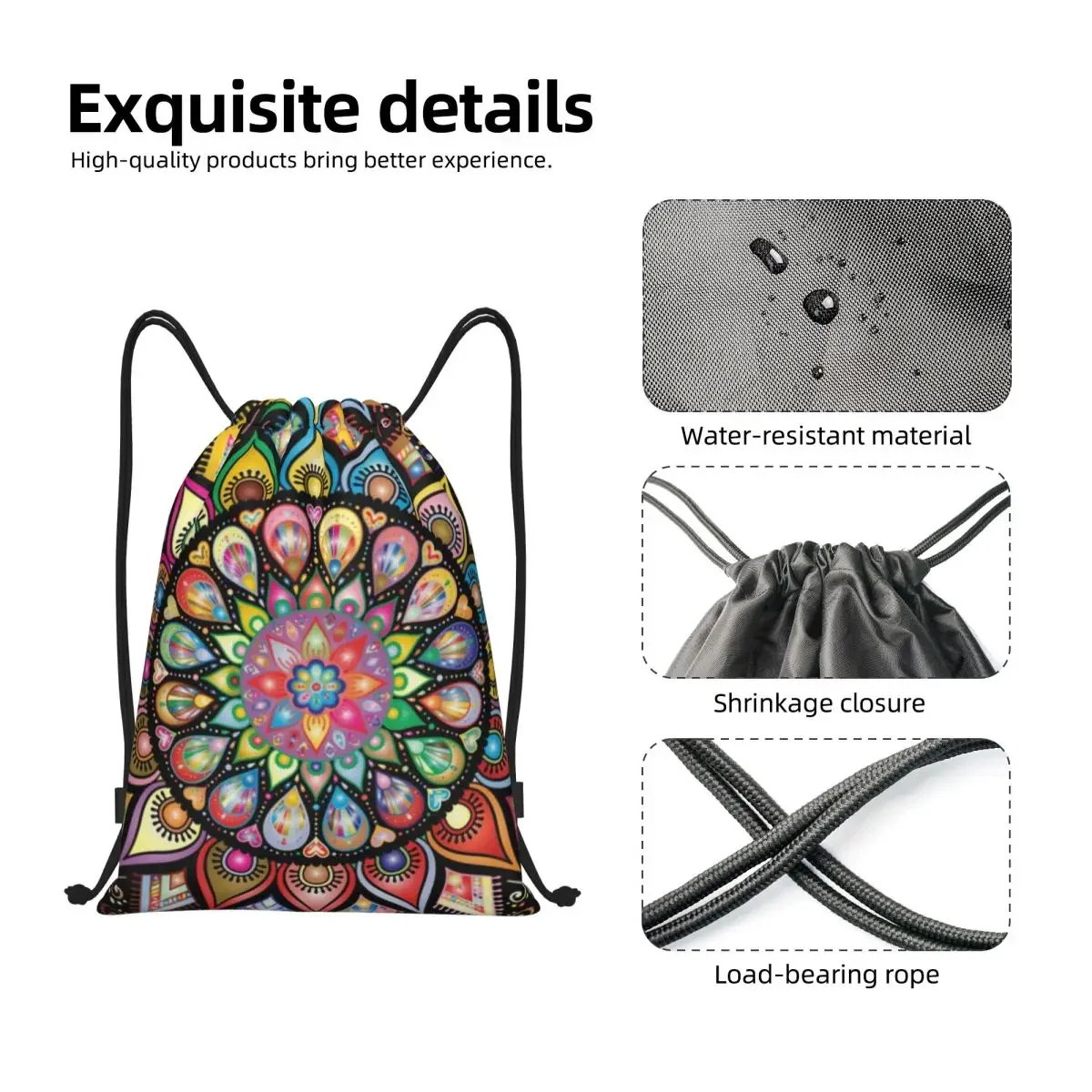 Custom Colorful Lotus Mandala Drawstring Bags Men Women Lightweight Buddhism Flower Sports Gym Storage Backpack
