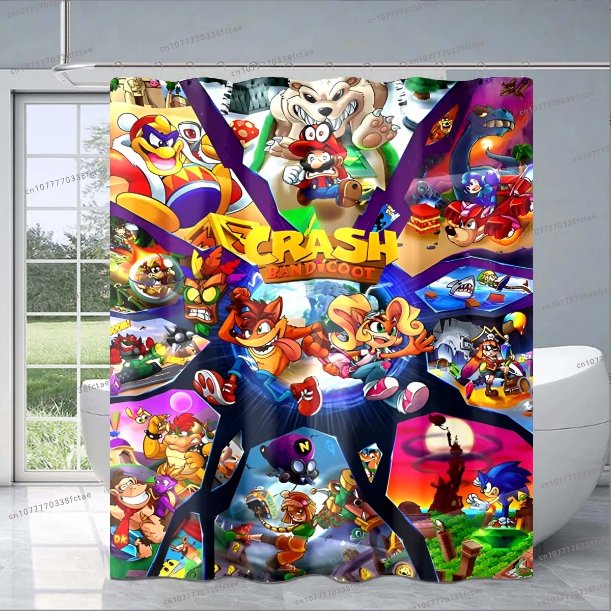 لعبة الكرتون تحطم بانديكوت دش الستار ، أسلوب هاواي ، ديكور حمام الأطفال ، لطيف ، أزياء