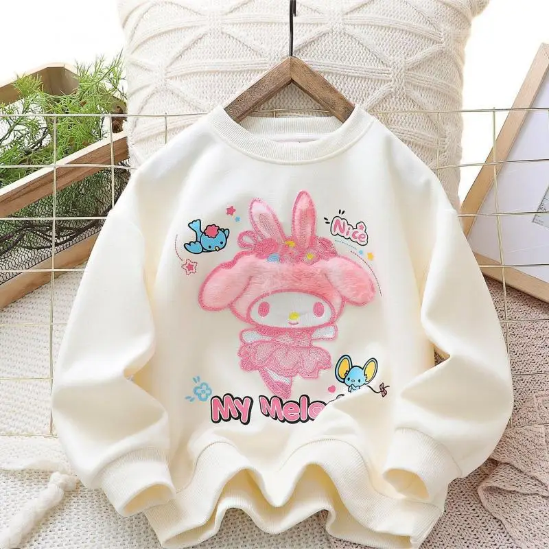 Girls Sweatshirt Spring Autumn Anime Sanrioed My Melody Long Sleeve Cartoon Embroidery Tops Casual Fashion Children's Clothing