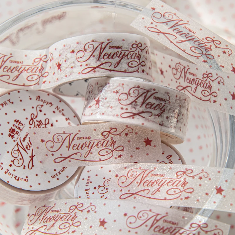 Mr. Paper Crimson Prelude PET Tape 3-Roll, Glitter Sand Material Journal Decor, Red Theme Collage Material, Creative Stationery view 2