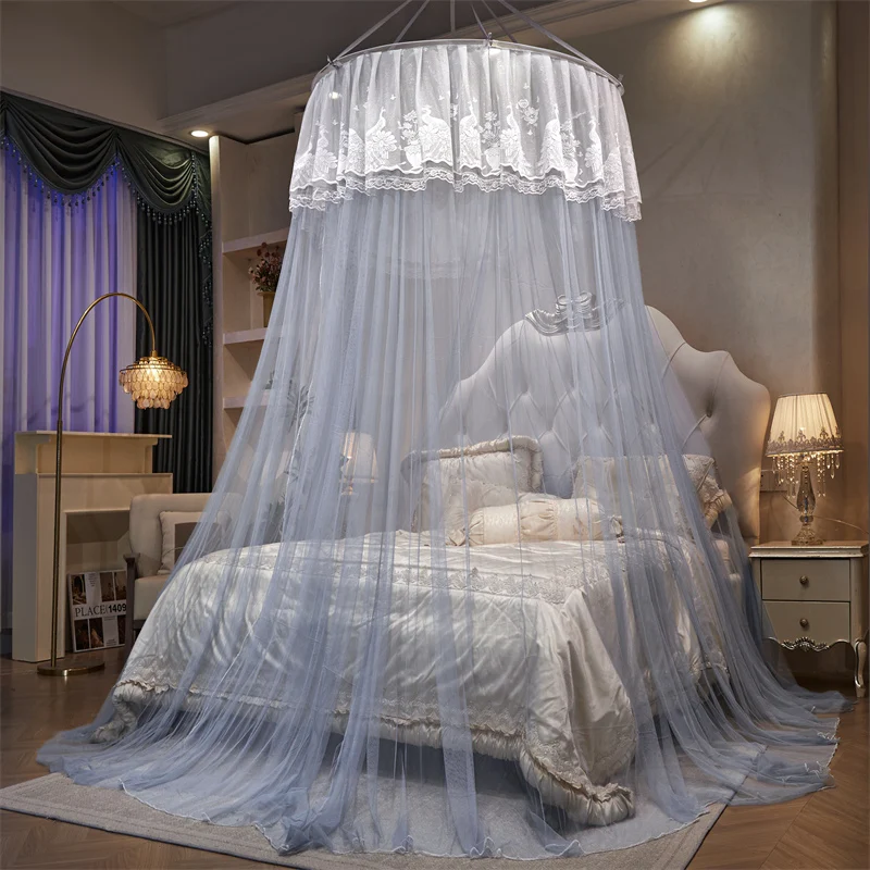 Super Fine 360° Dome Bed Canopy Invisible Mesh Hanging Mosquito Net with Ceiling Hook Fit King/Queen/Double Bed Home Camping Use