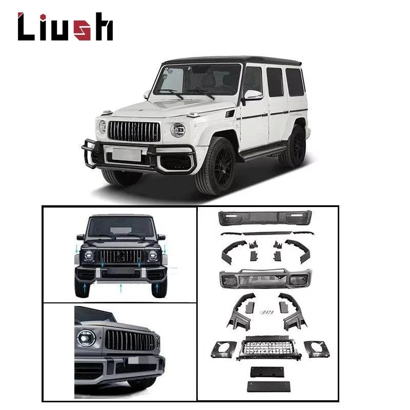 

Модернизированный комплект автомобильных бамперов Liush для Mercedes Benz G500–G63, задний бампер, решетка переднего бампера, обновленный комплект капота двигателя