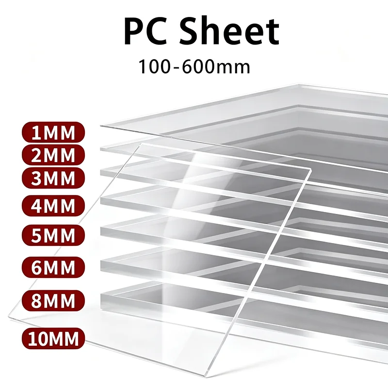 100-600mm High Transparent Clear PC Sheet Board Plastic Plate Thick 1mm 2mm 3mm 4mm 5mm 6mm 8mm 10mm Home DIY
