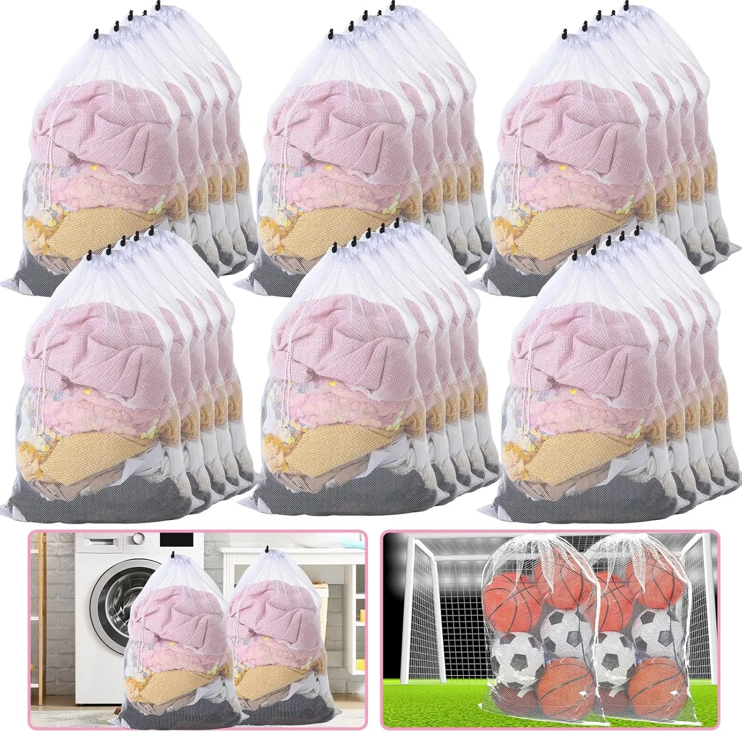 

30 упаковок больших сетчатых мешков для белья 24x36 дюймов с завязками, прочных для путешествий в общежитии