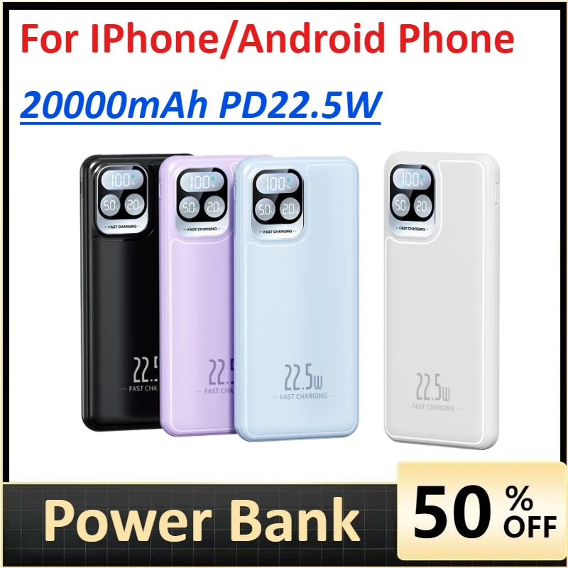 

Power Bank 20000mAh PD22.5W Fast Charging for IPhone Samsung Xiaomi Huawei Portable PowerBank