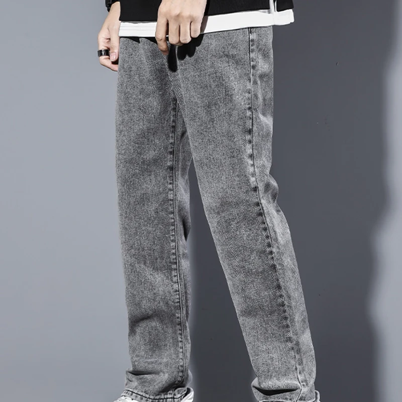 New Men's Straight Denim Jeans High Quality Floor Classic Daily New Arrivals Gray Jeans Wide Leg Pants Dropship Long Trouser