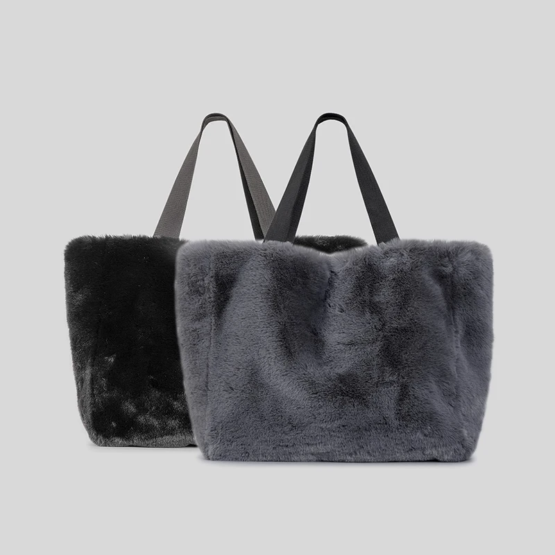 casual large capacity plush tote bag luxury faux fur women handbags fluffy lady shoulder bag big female purses 2023 winter new