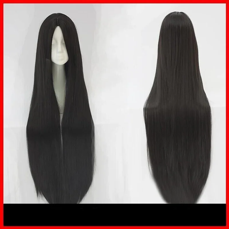 Anime básico 100 cm longa reta perucas pretas para mulheres universal dos desenhos animados cosplay cabelo branco central casa separação uso