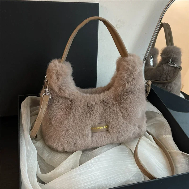 Casual Plush Autumn and Winter New Styles Hobos Shoulder and Crossbody Bags Zipper Soft Cute Fashion Women\'s Handbags 2024 Hot