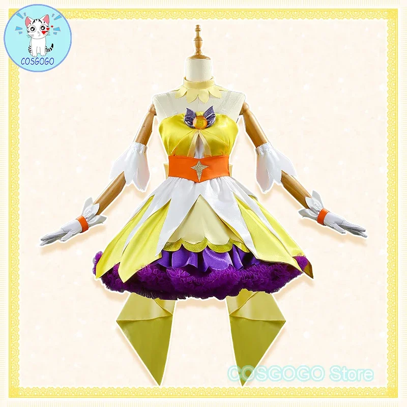 [Customized]  Go!Princess Anime Cure Twinkle Cosplay Costume Halloween  Hirogaru Sky Precure Shining Angel Women Yellow Dress