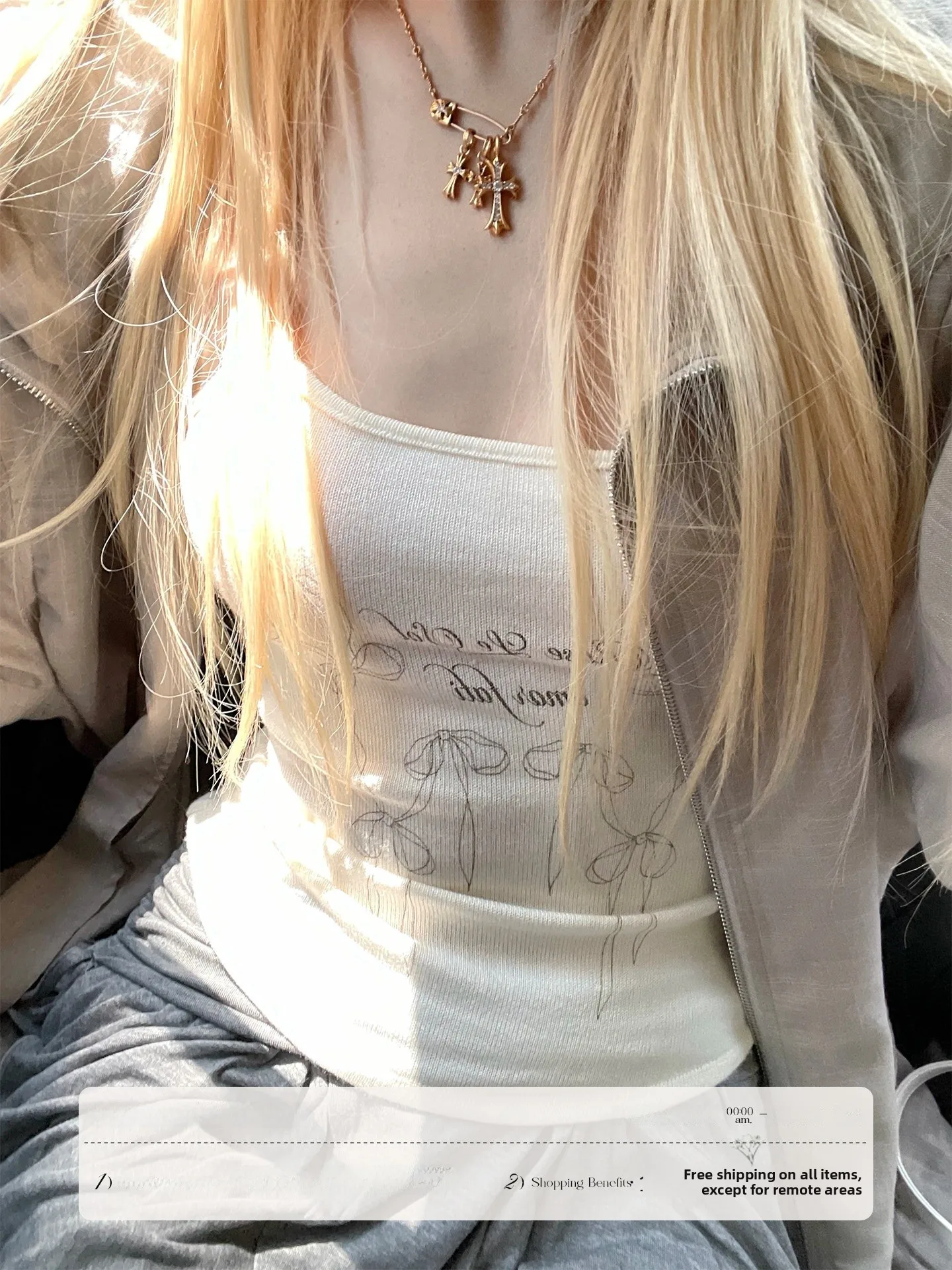 

Rase Le Sol Love Story Cute Knot Print Vest White Strap Top Women's Slim Fit Fashionable Summer Outerwear